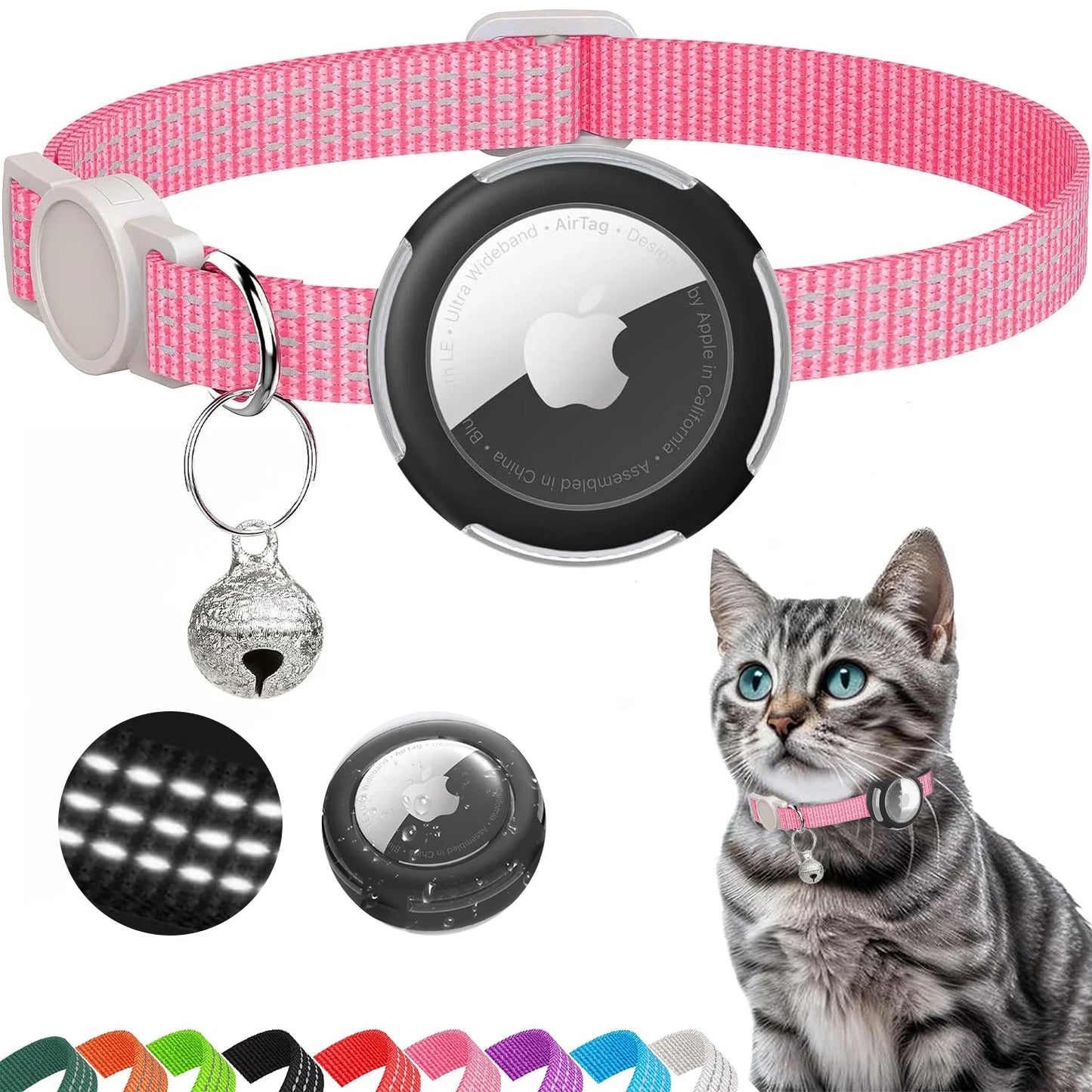 Airtag Cat Collar Breakaway, Reflective Kitten Collar with Air Tag Case and Bell for Girl Boy Cats, 0.4 In in Width Lightweight