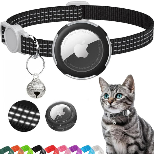 Airtag Cat Collar Breakaway, Reflective Kitten Collar with Air Tag Case and Bell for Girl Boy Cats, 0.4 In in Width Lightweight