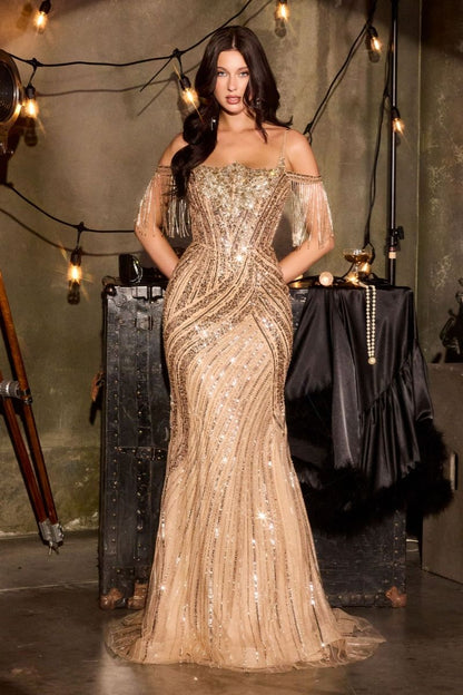 Red Carpet Rhinestone Mermaid Tulle Evening Gown | DS555